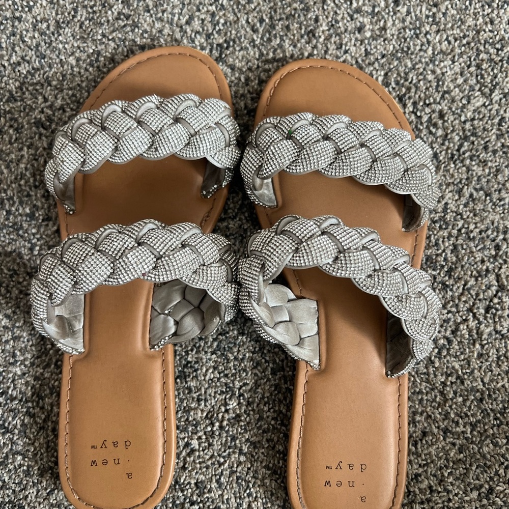 A New Day Women's Braided Sandals - Silver and Tan